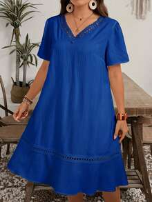 EMERY ROSE Plus Size Women V-Neck Casual Party & Travel Dress - Royal Blue - View 6