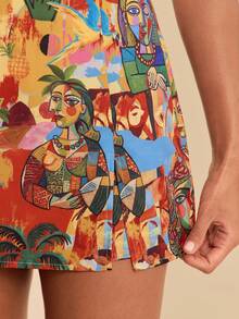 Travachic 女士抽象印花休闲度假通勤阔腿裤，夏季 - 彩色 - 查看 4