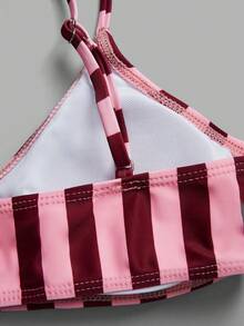 SHEIN Elegant Vacation Bohemian Pink Striped Adjustable Strap V-Neck Bikini Set 2 Pieces Sets For Women Alt 2580198 Bikinis - Multicolor - View 5