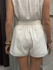 Solivie Quần short trắng thanh lịch cho nữ mùa hè, quần short trắng cạp cao, quần short trắng xếp ly, quần short vải lanh, quần short nữ cạp cao, trang phục mùa hè ngắn cho nữ, quần short cho quý cô, trang phục mùa hè cho nữ, quần short cotton cho nữ, quần short có thắt lưng. - trắng - Xem 2