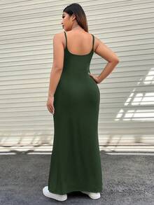 GalTyme 大码女式夏季橄榄绿吊带休闲连衣裙 - 軍綠色 - 查看 2