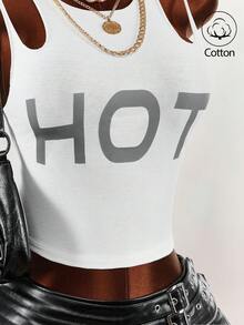 Amplova Áo camisole nữ ôm sát, mỏng nhẹ, in chữ cá nhân hóa - trắng - Xem 7