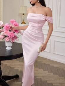 Modelyn Women's Satin Strapless Fitted Mermaid Dress, Pink, For Party - Pink - View 5