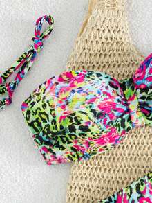 Swim Vcay Women's Sexy Leopard Print Spaghetti Strap Ruched Bikini Set, Summer Vacation - Multicolor - View 6