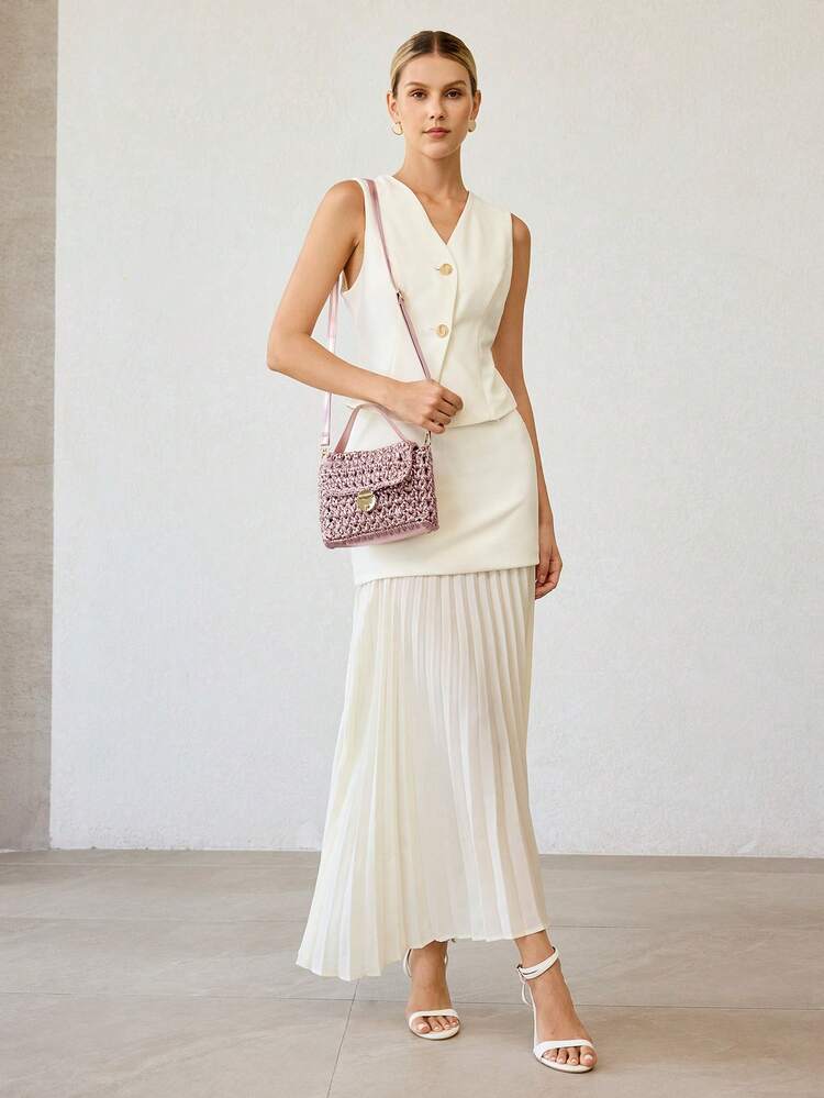 ADJUSTABLE BUCKLE STRAP WEAVE HANDBAG