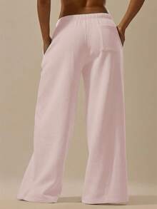 MUSERA ESSENTIALS Oversized Wide Leg Drawstring Joggers Casual Everyday Relaxed Basic Sweat Holiday Summer - Baby Pink - View 6