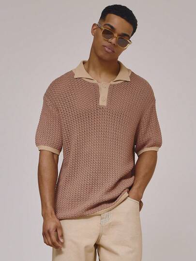 Musero Short Sleeve Contrast Placket Button Polo Style Shirt Cuffed Sleeves Spring Summer Essentials Holiday Beach