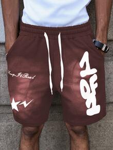 PAVTROS Pantalones cortos casuales con estampado de bloques de color para hombres jóvenes - Burdeos - Ver 4