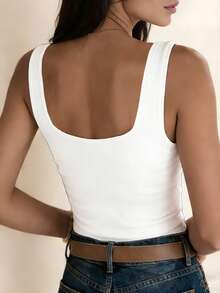 EMERY ROSE Women's Solid Color Contrast Lace Fitted Camisole - White - View 2
