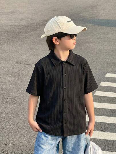 Camisa de polo de manga corta con cuello, de estilo minimalista y textura de tela, adecuada para ir a la escuela, para el transporte, uso diario casual, deportes, primavera/verano, para niños preadolescentes