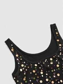 ROMWE Summer Spring Y2K Sexy Baddie Party Golf Music Festival Sequin Embroidered Racerback Tank Top For Women Pastal - Black - View 2