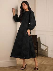 Lilora Đầm dài tay họa tiết jacquard thanh lịch dành cho nữ, trang phục mùa xuân sang trọng và thời trang. - màu đen - Xem 6