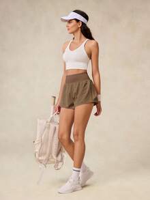 OutZeal Celana Pendek Olahraga Wanita, Celana Pendek Latihan, Celana Pendek Tenis, Celana Pendek dengan Hem Bergelombang, Bawahan Aktif - Khaki - View 11
