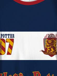HARRY POTTER X SHEIN Camiseta Plus Size com Estampa de Letras Listradas em Blocos de Cores - Branco - Ver 5