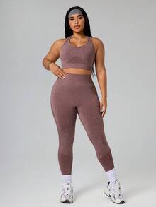 Rhythm Era 2pcs/Set Plus Size Activewear Set - Moisture Wicking Tank Top & Leggings, Squat Proof, Basic Style, Blue - Multicolor - View 4