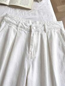 Comfortcana Bộ đồ denim thường ngày dành cho nữ gồm áo hai dây xếp ly và quần ống rộng. - trắng - Xem 6
