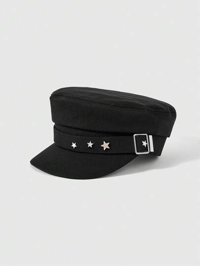 ROMWE Grunge Punk 1 Máy Tính Nữ Màu Đen Thêu Ngôi Sao Mũ Bóng Chày, Vintage Mũ Nồi Tiếng Anh, Hải Quân Mới Phong Cách, phong Cách Hàn Quốc Mũ Bé Bán Báo