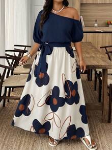 Weeklong Vestido casual de talla grande con estampado de flores en bloques de color y patchwork - Multicolor - Ver 4