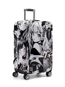 ROMWE Kawaii Bao tay cầm vali hình cô gái anime phong cách Manga đen trắng, phù hợp với vali có kích thước từ 18-32 inch, phụ kiện du lịch. - Cô gái thứ cấp - Xem 3