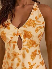 Glamine Đầm nữ màu vàng tươi đính sequin, kiểu buộc dây sau lưng, hở lưng, thích hợp cho mùa xuân/hè. - Màu vàng ngỗng - Xem 4