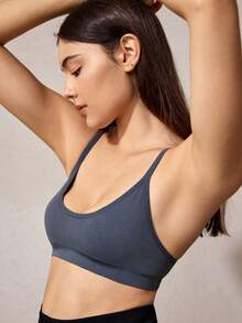 Veilyse 1pc Women's Solid Comfort Ribbed Seamless Wire-Free Bra - Dusty Blue - View 9