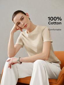 MOTF PREMIUM ÁO THUN NỮ MÙA HÈ MÀU TRƠN THIẾT KẾ XẺ KHÔNG ĐỐI XỨNG, CỔ TRÒN TAY NGẮN ĐA NĂNG DỄ PHỐI ĐỒ - Màu Khaki - Xem 1