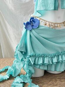 Sweetra Bộ 2 món: Áo hai dây và chân váy xếp ly bất đối xứng, thích hợp mặc đi biển. - màu xanh lá - Xem 4