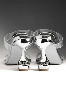 SHUZIA Women's Minimalist Elegant Stiletto Slip-On Heeled Sandals - Silver - View 6