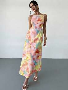 Vestido de verano suelto con estampado floral, tirantes finos y espalda descubierta, para vacaciones y días festivos, color amarillo mantequilla, vestidos de verano para mujer - Multicolor 2 - Ver 6