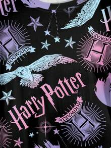 HARRY POTTER X SHEIN Áo thun nữ cỡ lớn in chữ, cổ tròn, tay ngắn, kiểu dáng thường ngày. - trắng - Xem 4