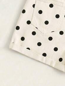 SHEIN EZwear Summer Rolled Polka Dot High-Rise Denim Shorts - Beige - View 4