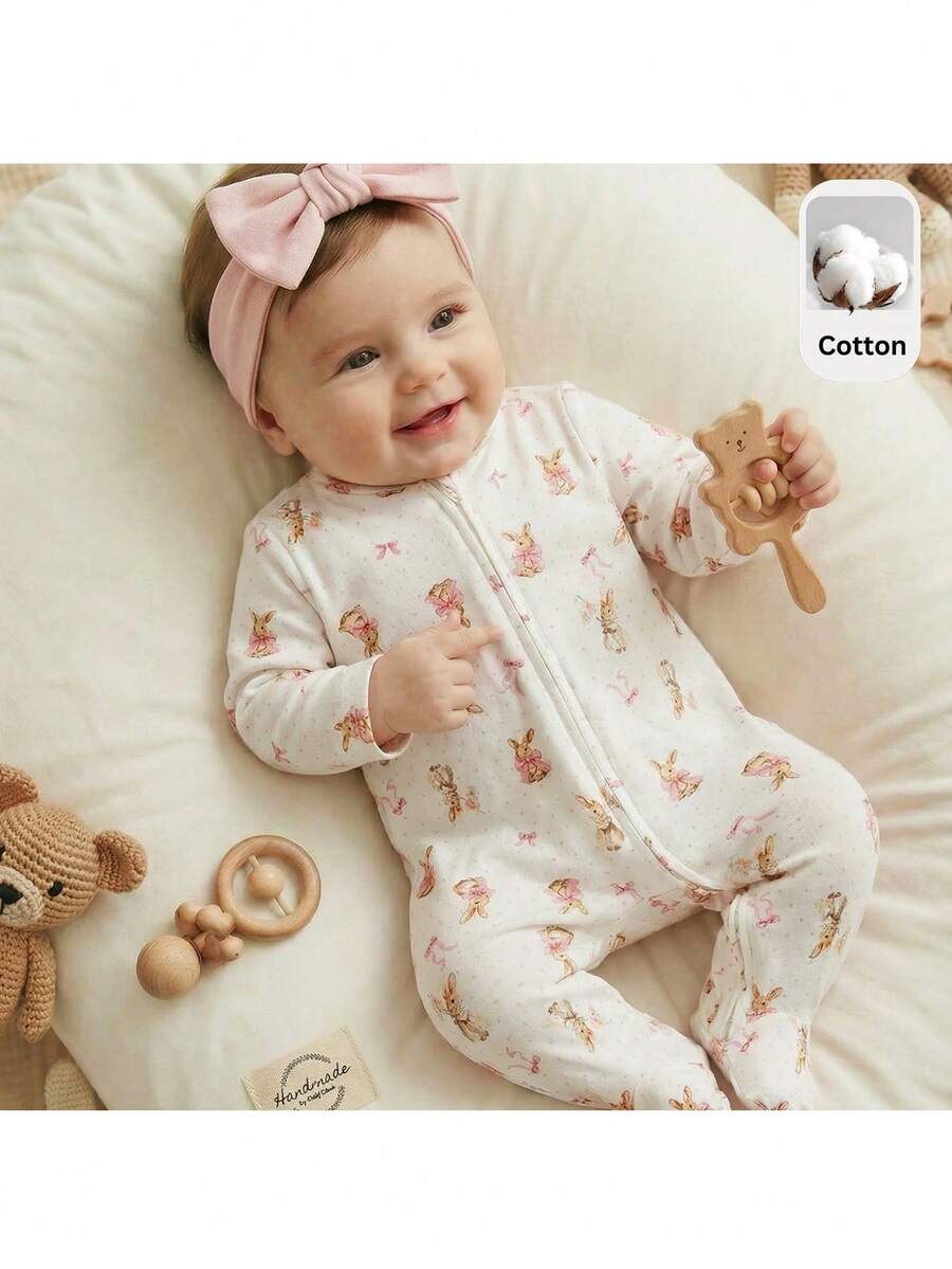 Loomiva Newborn Baby Girl Cute Casual Cartoon Pattern Knit Long Sleeve Pajamas - Multicolor - View 1
