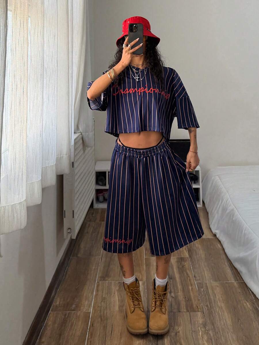 StreetHx Women's Fashionable Striped Casual 2 Pieces Set - Multicolor - View 1