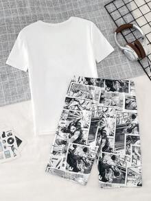Teenage Boys' Mecha/Armor Warrior Print Short Sleeve Snug Fit Pajama Set - Multicolor - View 1