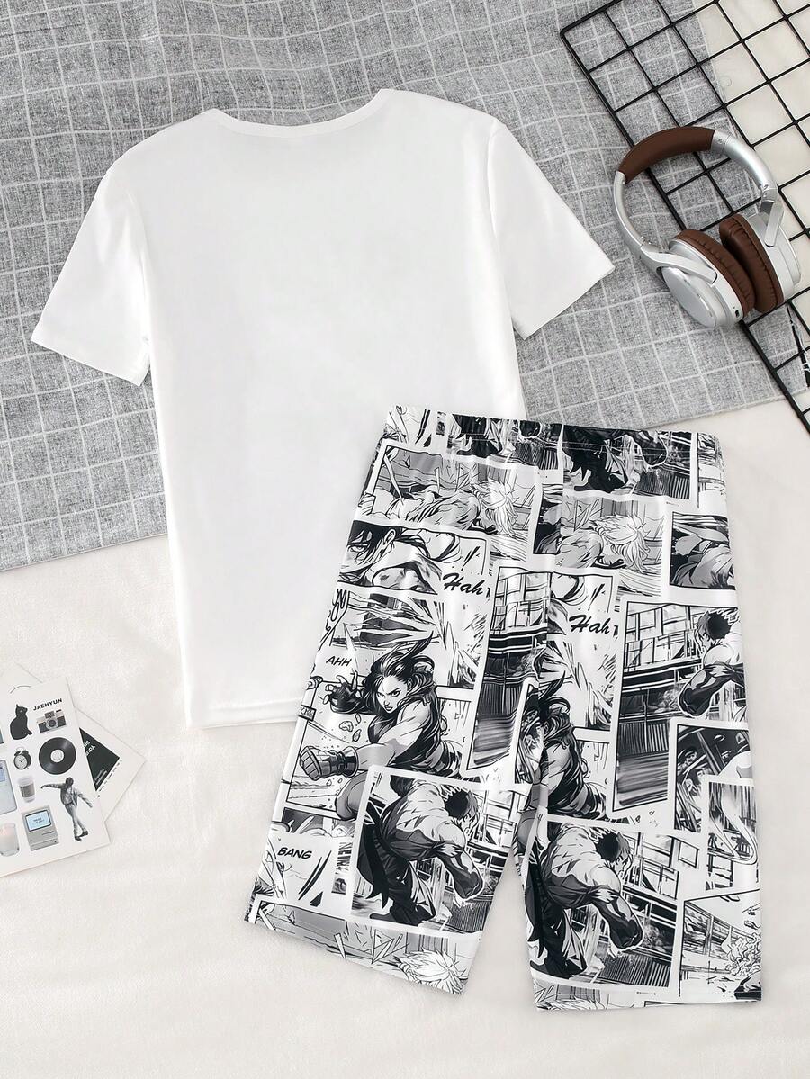Teenage Boys' Mecha/Armor Warrior Print Short Sleeve Snug Fit Pajama Set - Multicolor - View 1