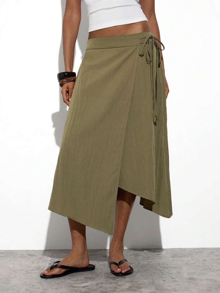 SHEIN Maija Women's Casual Tie-Wrap Skirt,Festival Skirt,Green Skirt,Summer Holiday Outfits,Beach Outfit For Women