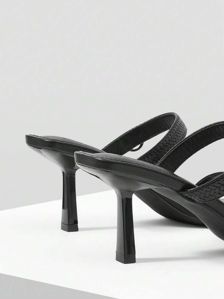 WOMEN'S SQUARE TOE METAL BUCKLE HIGH HEEL SANDALS