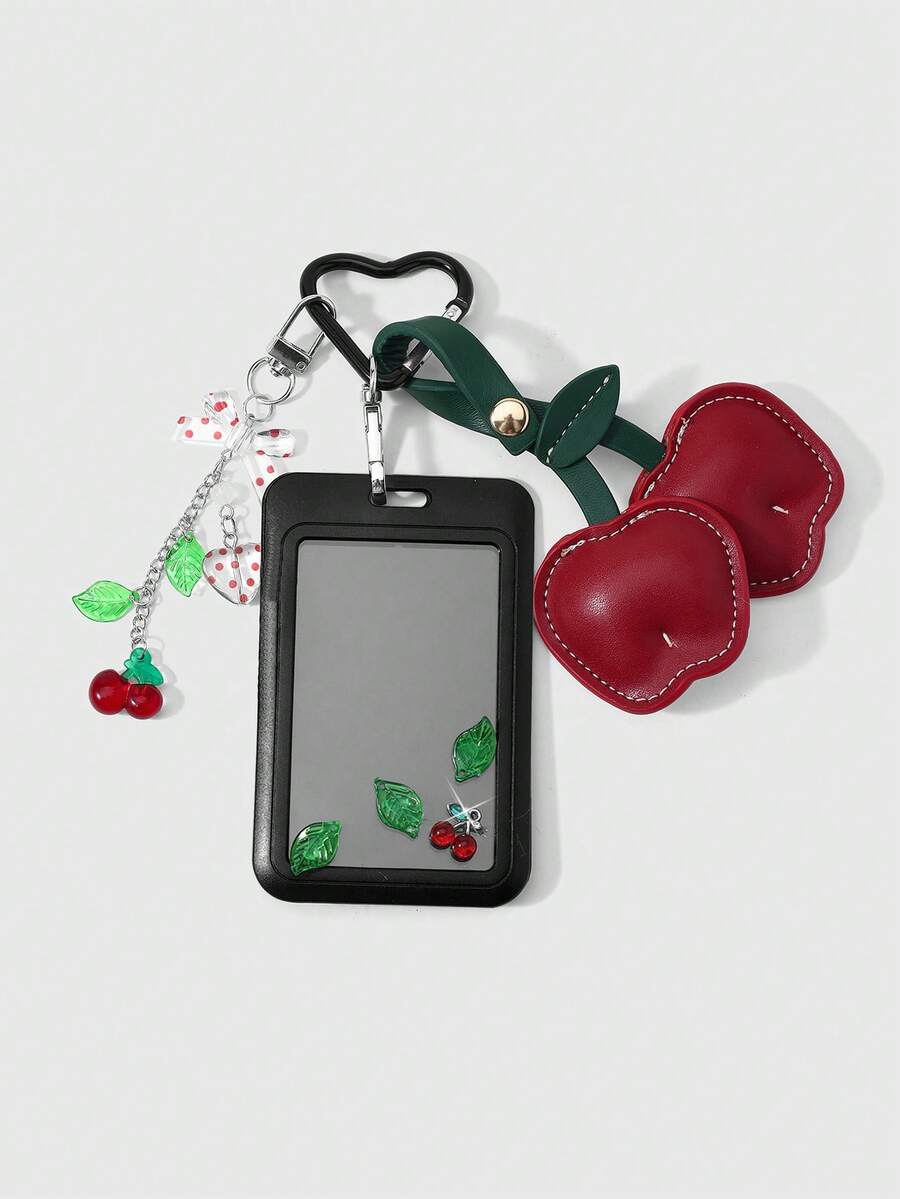 Kawaii 1. 高性价比、甜美卡通、精致时尚、百搭多色皮革立体仿真切片，填充棉花的苹果树脂圆珠，闪亮水钻，半透明樱桃，绿叶，波点，爱心蝴蝶结，黑色亚克力滑动卡套，校园卡套，明星卡套，名片套，交通卡套，DIY钥匙扣配件，包包挂件，适合上班族、追星族、学生派对、日常佩戴、节日礼物 - 多色-148 - 查看 1