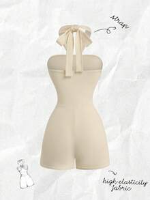 Pariaura Women's New Apricot Halter Tie Metal Buckle Casual Jumpsuit, Suitable For Outing, Commuting, Vacation, Daily Wear Playsuits One-Piece Outfit Women's Summer Outfits Rompers Women Outfits Sets Women Vacation Outfit Sets 1 Piece Outfit - Apricot - View 2