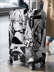 ROMWE Kawaii Bao tay cầm vali hình cô gái anime phong cách Manga đen trắng, phù hợp với vali có kích thước từ 18-32 inch, phụ kiện du lịch. - Cô gái thứ cấp - Xem 2