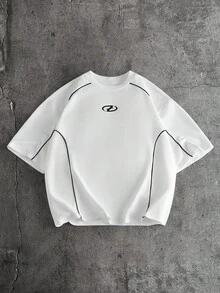AXEPEAK Men's Casual Patchwork Round Neck T-Shirt, Versatile For Daily Wear - White - View 3