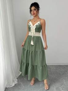 Vestido casual de vuelo con tirantes con estampado floral pequeño, primavera - Gris - Ver 7