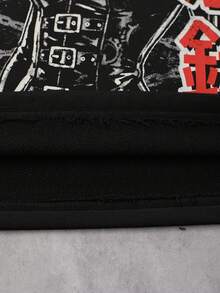 ROMWE MEN Camiseta de manga corta con decoración de remaches e impresión para hombres - Negro - Ver 7