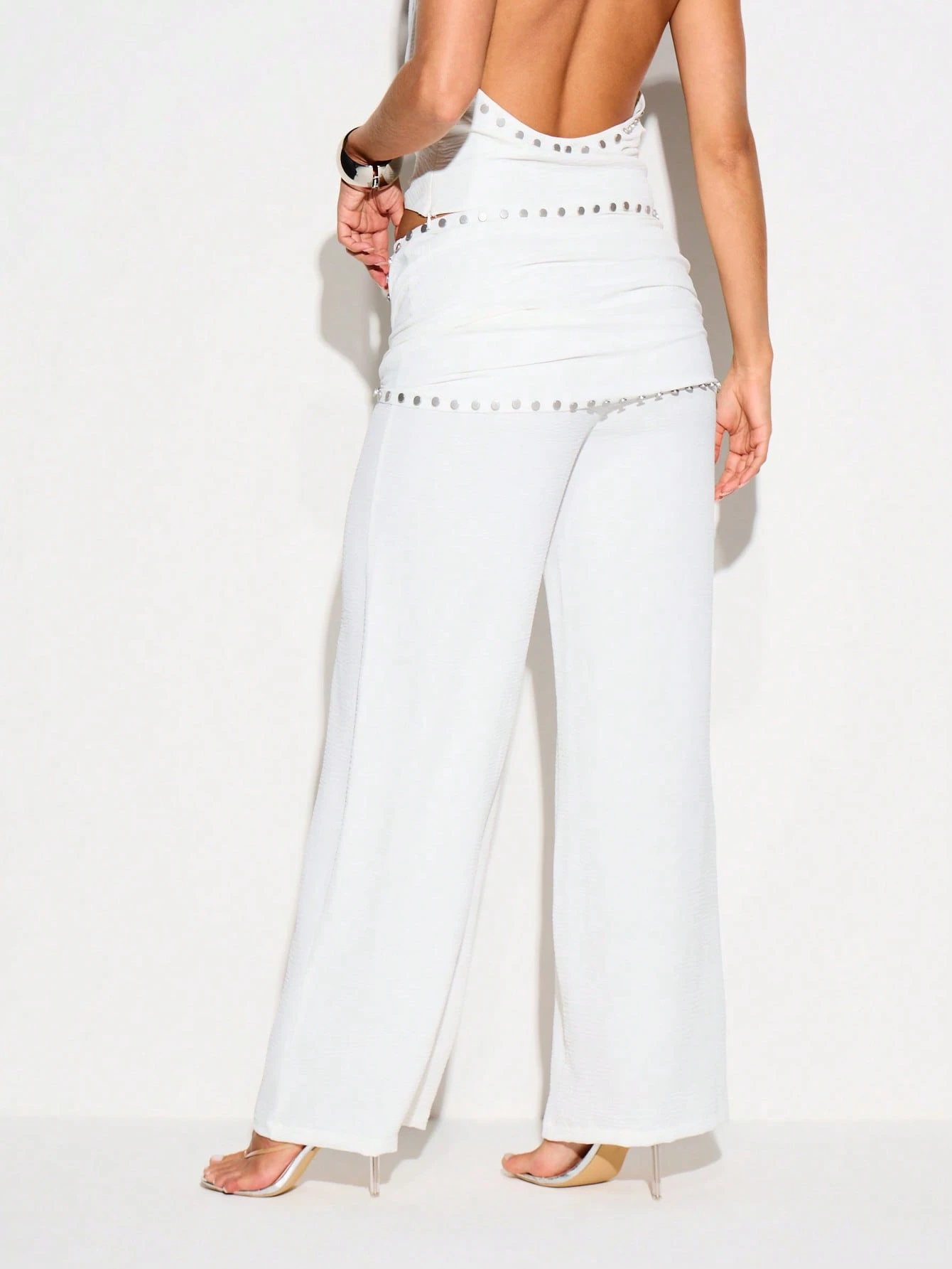 KIZN High Rise Wide Leg Pants With Eyelet Detail