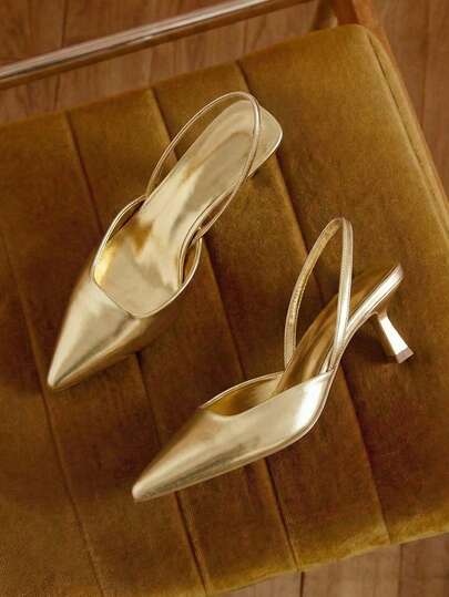 Women Solid Color Leather Kitten Heel Shoes, Elegant Pointed Toe High Heels, Fashionable Ankle Strap Pumps, Formal Shoes For Party & Wedding