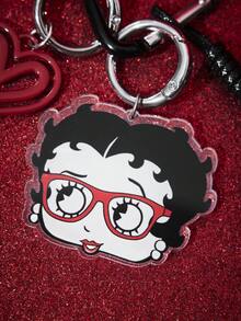Betty Boop x SHEIN 1个贝蒂娃娃红黑相间学院风女孩钥匙爱心结钥匙扣装饰吊坠个性化包包吊坠 - 彩色 - 查看 4