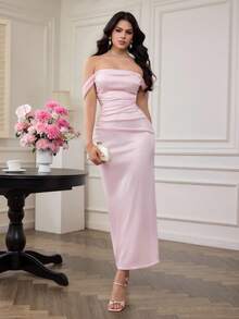 Modelyn Women's Satin Strapless Fitted Mermaid Dress, Pink, For Party - Pink - View 4