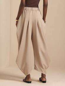 Vesra Khaki Pleated Floral Casual Women's Cropped Pants - Khaki - View 2