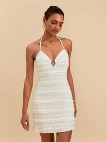 Travachic Knitted Elegant Casual Women Dress,White Dress,Elegant Dresses For Women,Summer Dress,Mother's Day,Elegant Dresses For Part,Wedding Guest Party Dress,Vacation Outfits Women - White - View 4