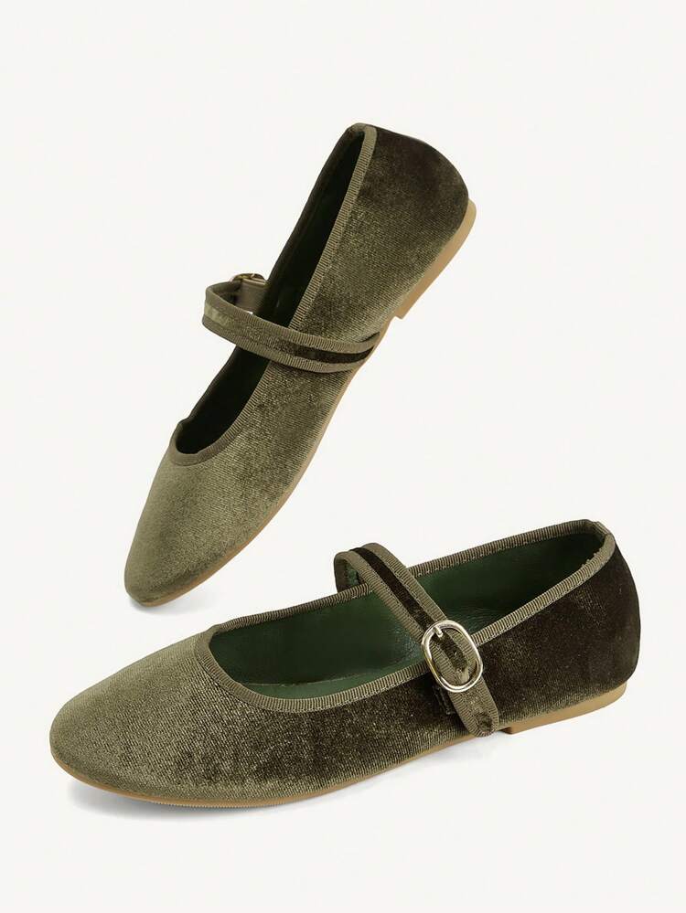 CUCCOO CHICEST Women Shoes Olive Green Velvet With Fashionable And Comfortable Spring And Autumn Flat Shoes